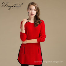 Autumn Winter Red Color Knit Custom For Ladies Fancy Long Cashmere Wool Sweater With Two Pocket